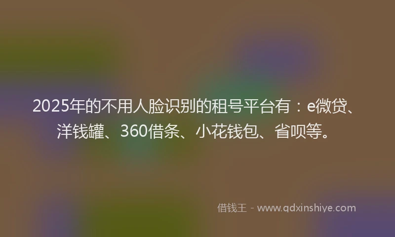 2025年的不用人脸识别的租号平台有：e微贷、洋钱罐、360借条、小花钱包、省呗等。