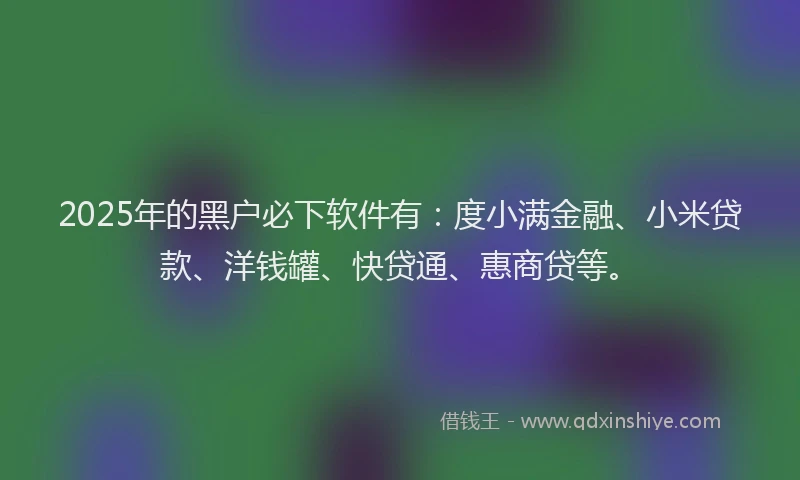 2025年的黑户必下软件有：度小满金融、小米贷款、洋钱罐、快贷通、惠商贷等。