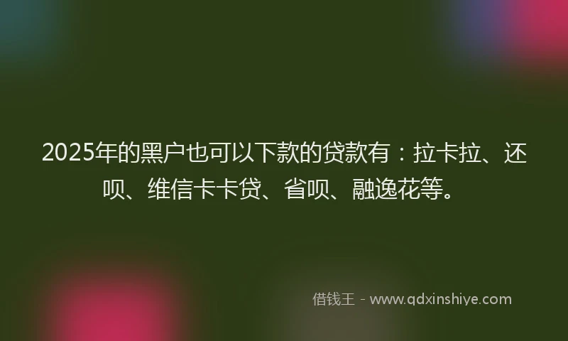 2025年的黑户也可以下款的贷款有：拉卡拉、还呗、维信卡卡贷、省呗、融逸花等。