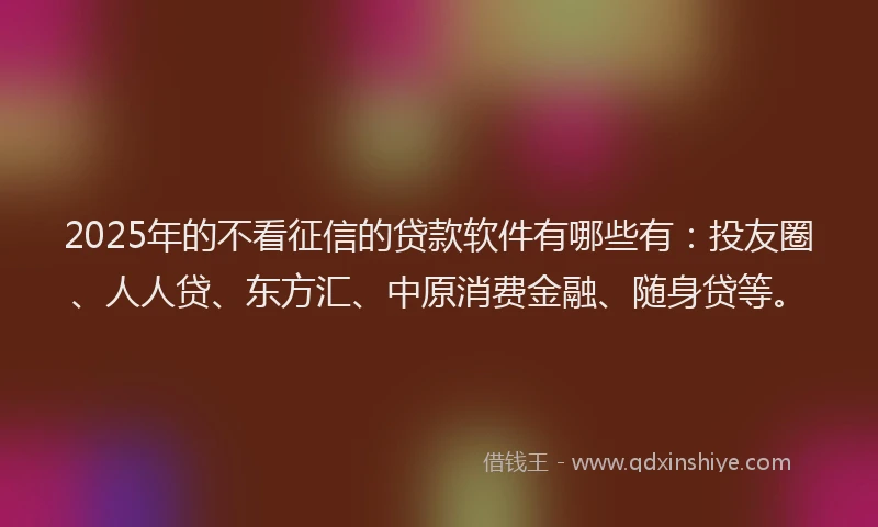 2025年的不看征信的贷款软件有哪些有：投友圈、人人贷、东方汇、中原消费金融、随身贷等。