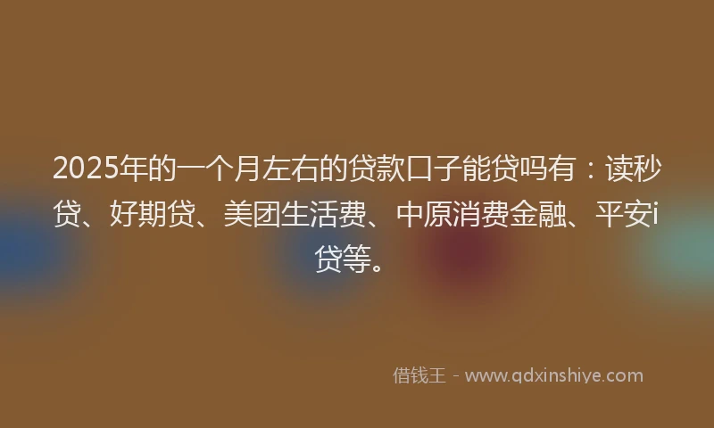 2025年的一个月左右的贷款口子能贷吗有：读秒贷、好期贷、美团生活费、中原消费金融、平安i贷等。