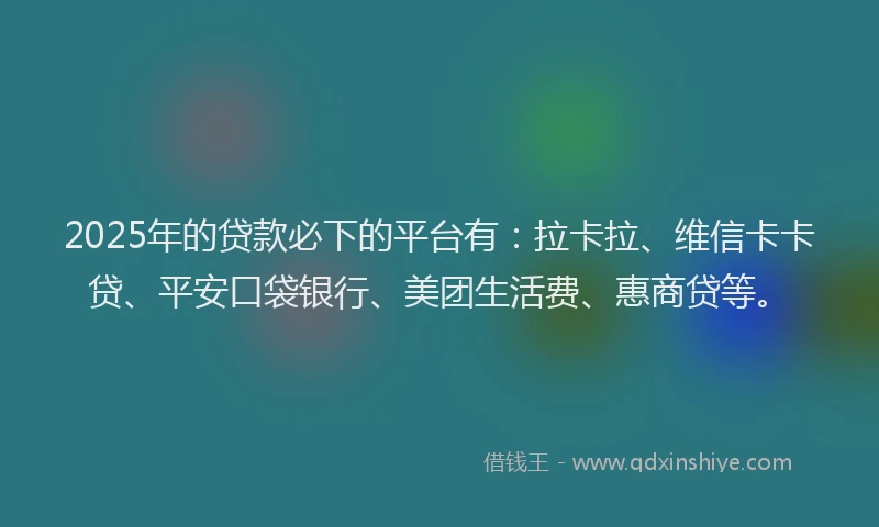2025年的贷款必下的平台有：拉卡拉、维信卡卡贷、平安口袋银行、美团生活费、惠商贷等。
