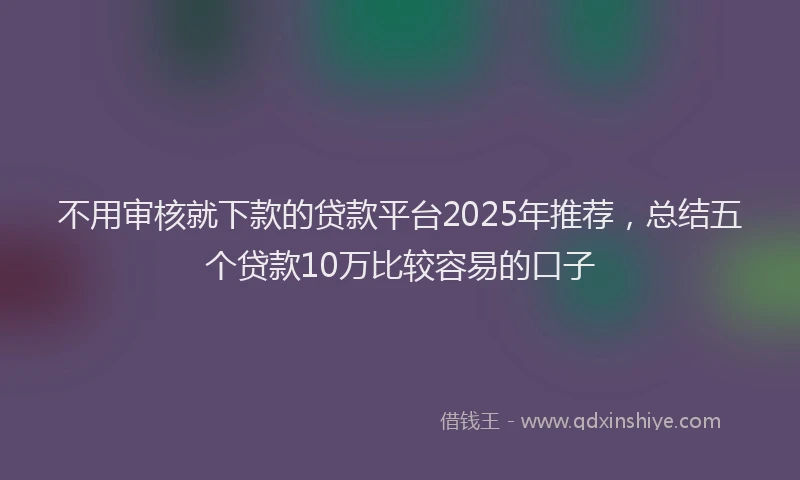 不用审核就下款的贷款平台2025年推荐，总结五个贷款10万比较容易的口子
