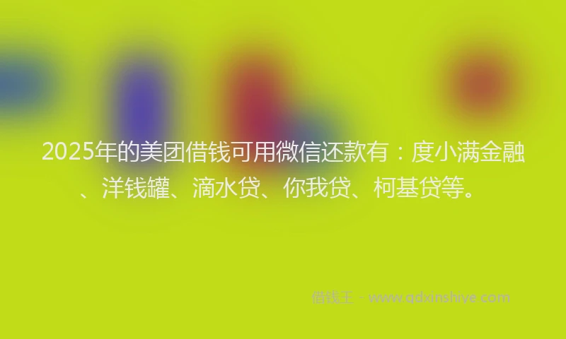 2025年的美团借钱可用微信还款有：度小满金融、洋钱罐、滴水贷、你我贷、柯基贷等。