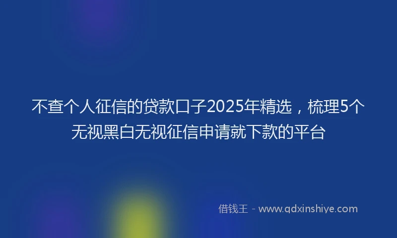 不查个人征信的贷款口子2025年精选，梳理5个无视黑白无视征信申请就下款的平台