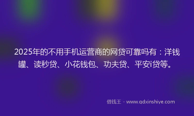 2025年的不用手机运营商的网贷可靠吗有：洋钱罐、读秒贷、小花钱包、功夫贷、平安i贷等。