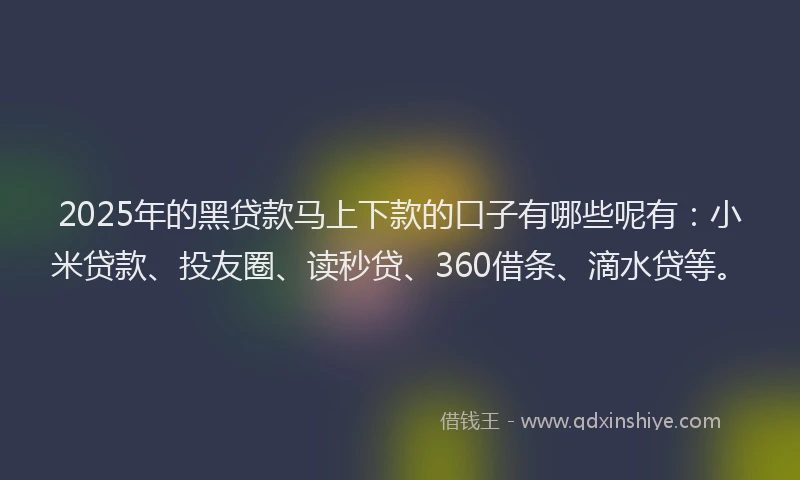 2025年的黑贷款马上下款的口子有哪些呢有：小米贷款、投友圈、读秒贷、360借条、滴水贷等。