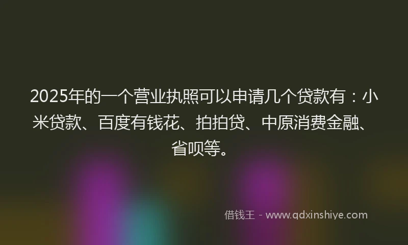 2025年的一个营业执照可以申请几个贷款有：小米贷款、百度有钱花、拍拍贷、中原消费金融、省呗等。