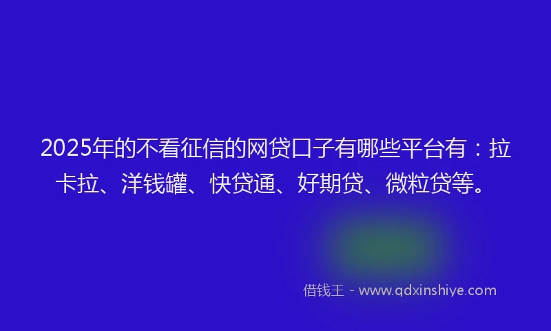2025年的不看征信的网贷口子有哪些平台有：拉卡拉、洋钱罐、快贷通、好期贷、微粒贷等。