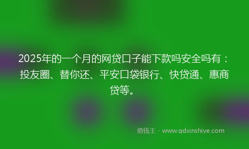 2025年的一个月的网贷口子能下款吗安全吗有：投友圈、替你还、平安口袋银行、快贷通、惠商贷等。