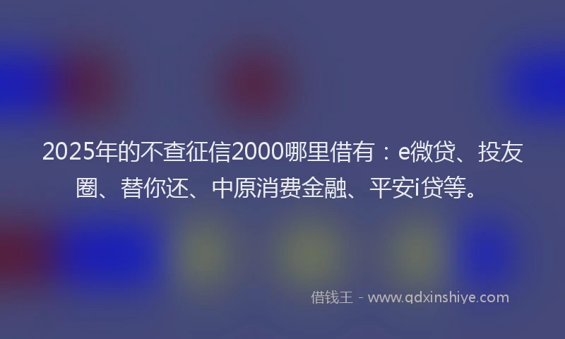 2025年的不查征信2000哪里借有：e微贷、投友圈、替你还、中原消费金融、平安i贷等。