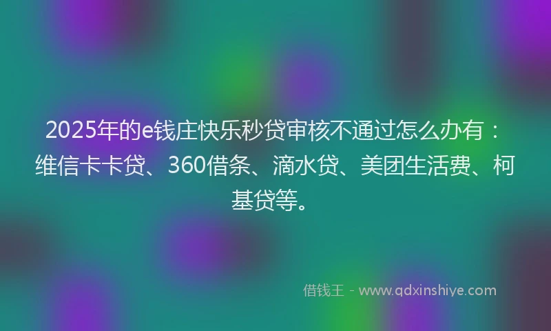 2025年的e钱庄快乐秒贷审核不通过怎么办有：维信卡卡贷、360借条、滴水贷、美团生活费、柯基贷等。