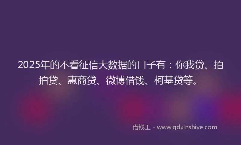 2025年的不看征信大数据的口子有：你我贷、拍拍贷、惠商贷、微博借钱、柯基贷等。