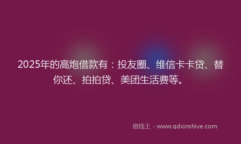 2025年的高炮借款有：投友圈、维信卡卡贷、替你还、拍拍贷、美团生活费等。