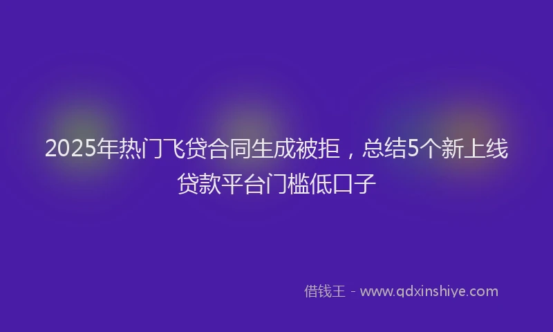 2025年热门飞贷合同生成被拒，总结5个新上线贷款平台门槛低口子