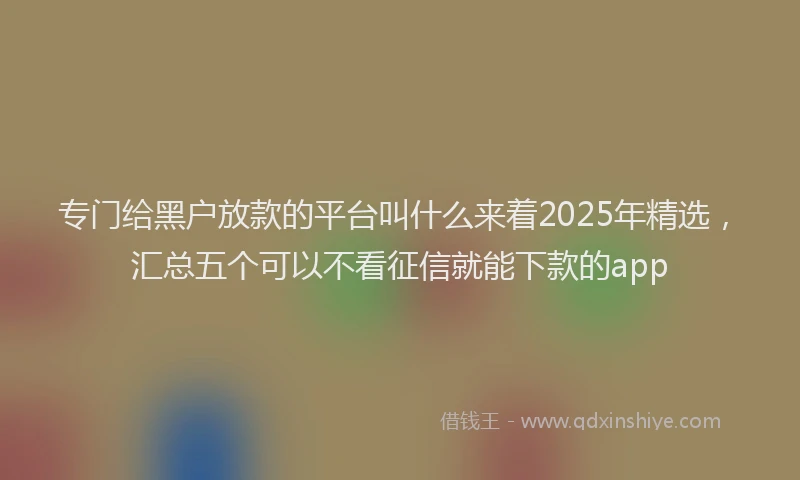 专门给黑户放款的平台叫什么来着2025年精选，汇总五个可以不看征信就能下款的app