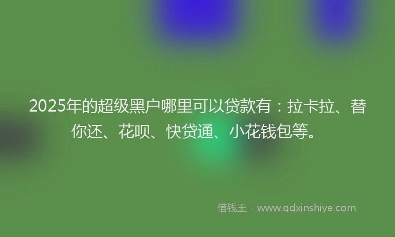 2025年的超级黑户哪里可以贷款有：拉卡拉、替你还、花呗、快贷通、小花钱包等。