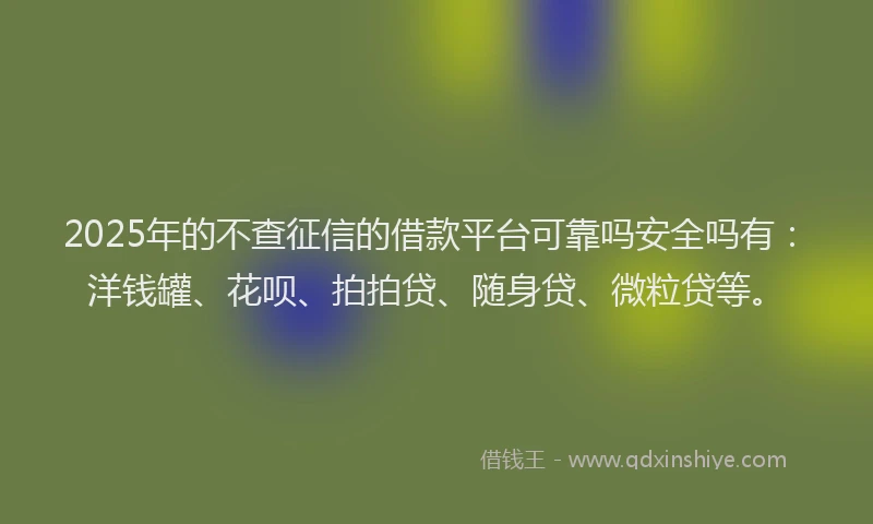 2025年的不查征信的借款平台可靠吗安全吗有：洋钱罐、花呗、拍拍贷、随身贷、微粒贷等。