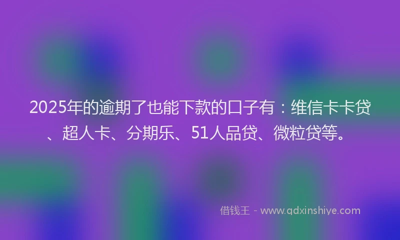 2025年的逾期了也能下款的口子有：维信卡卡贷、超人卡、分期乐、51人品贷、微粒贷等。