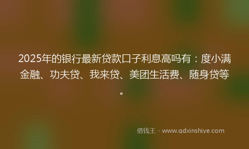 2025年的银行最新贷款口子利息高吗有：度小满金融、功夫贷、我来贷、美团生活费、随身贷等。