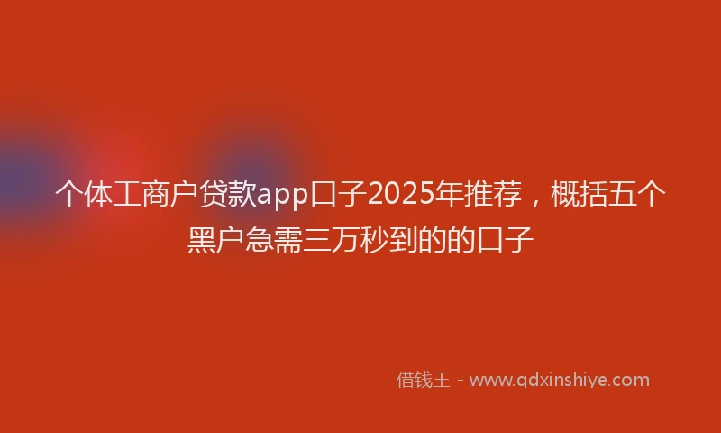 个体工商户贷款app口子2025年推荐，概括五个黑户急需三万秒到的的口子