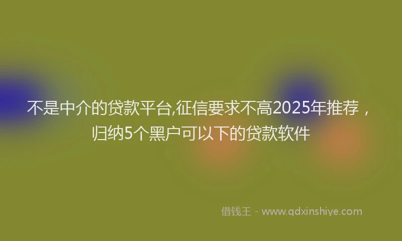 不是中介的贷款平台,征信要求不高2025年推荐，归纳5个黑户可以下的贷款软件