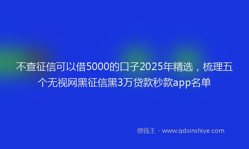 不查征信可以借5000的口子2025年精选，梳理五个无视网黑征信黑3万贷款秒款app名单