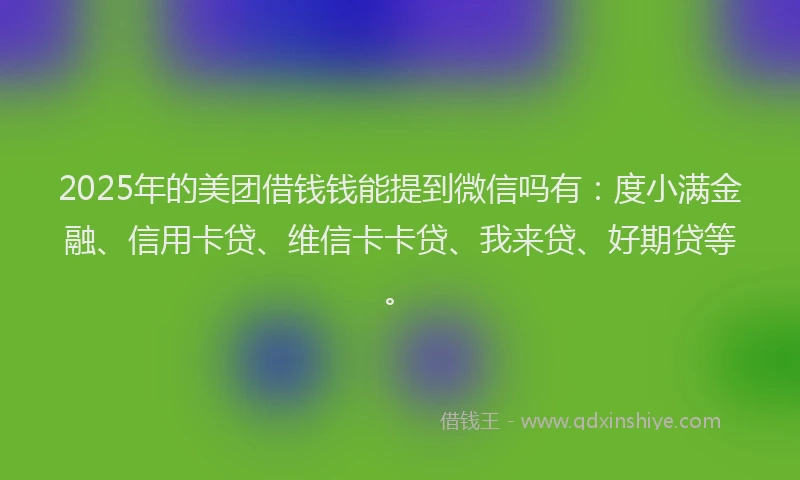 2025年的美团借钱钱能提到微信吗有：度小满金融、信用卡贷、维信卡卡贷、我来贷、好期贷等。