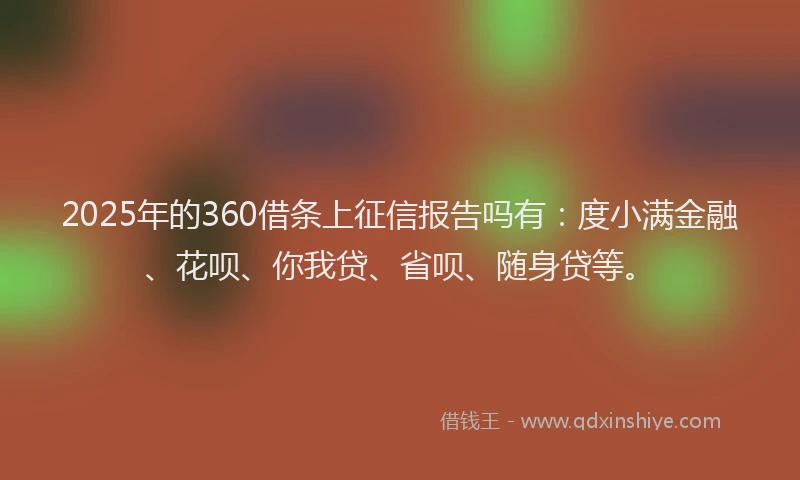 2025年的360借条上征信报告吗有：度小满金融、花呗、你我贷、省呗、随身贷等。
