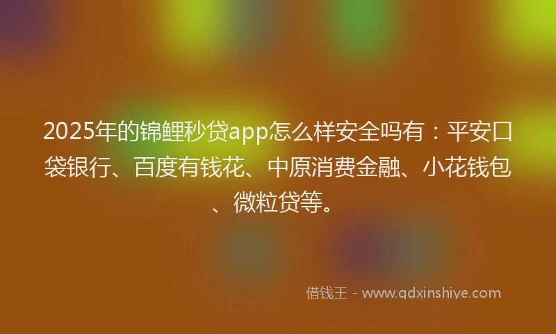 2025年的锦鲤秒贷app怎么样安全吗有：平安口袋银行、百度有钱花、中原消费金融、小花钱包、微粒贷等。