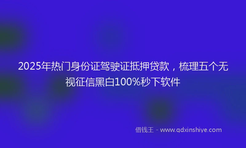 2025年热门身份证驾驶证抵押贷款，梳理五个无视征信黑白100%秒下软件
