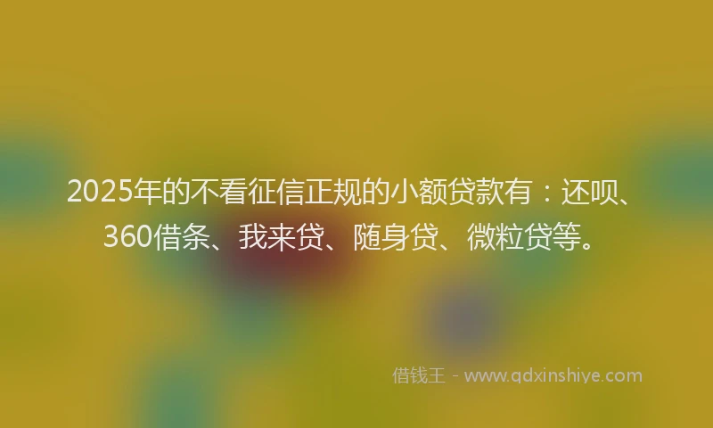 2025年的不看征信正规的小额贷款有：还呗、360借条、我来贷、随身贷、微粒贷等。