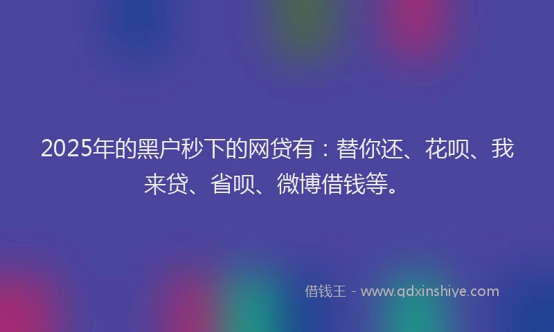 2025年的黑户秒下的网贷有：替你还、花呗、我来贷、省呗、微博借钱等。
