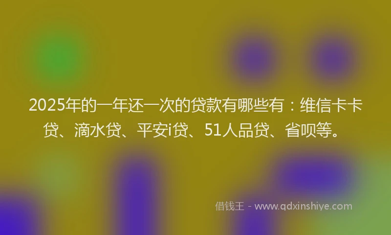 2025年的一年还一次的贷款有哪些有：维信卡卡贷、滴水贷、平安i贷、51人品贷、省呗等。