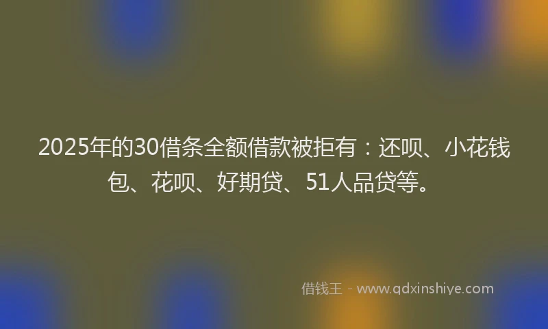 2025年的30借条全额借款被拒有：还呗、小花钱包、花呗、好期贷、51人品贷等。