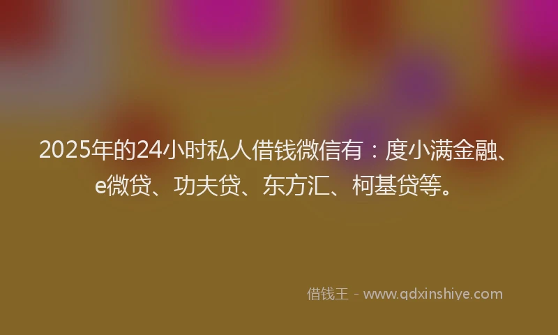2025年的24小时私人借钱微信有：度小满金融、e微贷、功夫贷、东方汇、柯基贷等。