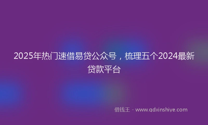 2025年热门速借易贷公众号，梳理五个2024最新贷款平台