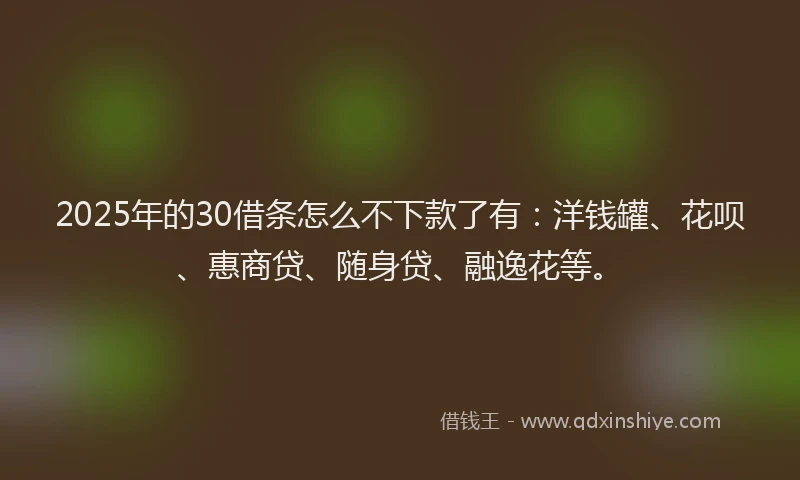 2025年的30借条怎么不下款了有：洋钱罐、花呗、惠商贷、随身贷、融逸花等。