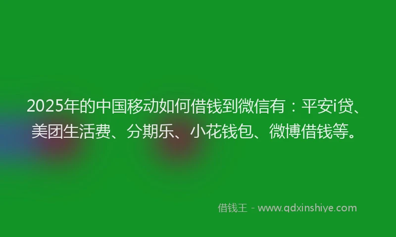 2025年的中国移动如何借钱到微信有：平安i贷、美团生活费、分期乐、小花钱包、微博借钱等。