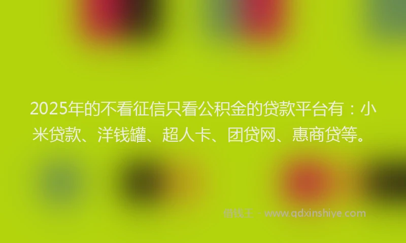 2025年的不看征信只看公积金的贷款平台有：小米贷款、洋钱罐、超人卡、团贷网、惠商贷等。