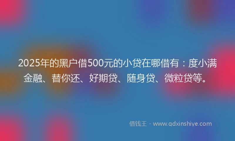 2025年的黑户借500元的小贷在哪借有：度小满金融、替你还、好期贷、随身贷、微粒贷等。
