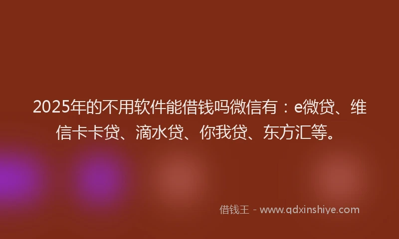 2025年的不用软件能借钱吗微信有：e微贷、维信卡卡贷、滴水贷、你我贷、东方汇等。