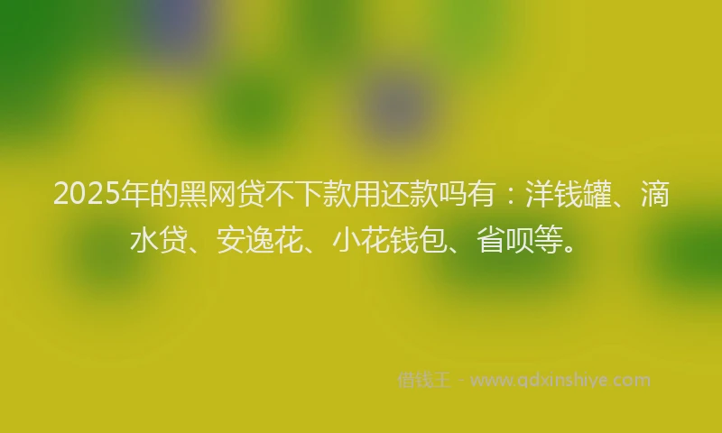2025年的黑网贷不下款用还款吗有：洋钱罐、滴水贷、安逸花、小花钱包、省呗等。
