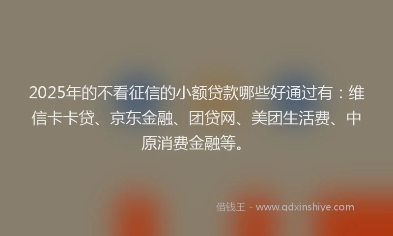 2025年的不看征信的小额贷款哪些好通过有：维信卡卡贷、京东金融、团贷网、美团生活费、中原消费金融等。