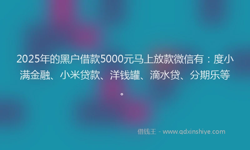 2025年的黑户借款5000元马上放款微信有：度小满金融、小米贷款、洋钱罐、滴水贷、分期乐等。