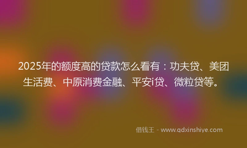 2025年的额度高的贷款怎么看有：功夫贷、美团生活费、中原消费金融、平安i贷、微粒贷等。
