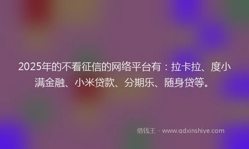 2025年的不看征信的网络平台有：拉卡拉、度小满金融、小米贷款、分期乐、随身贷等。
