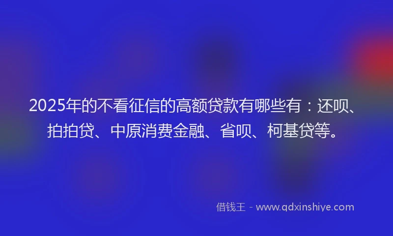 2025年的不看征信的高额贷款有哪些有：还呗、拍拍贷、中原消费金融、省呗、柯基贷等。