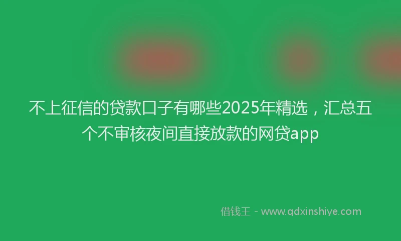 不上征信的贷款口子有哪些2025年精选，汇总五个不审核夜间直接放款的网贷app