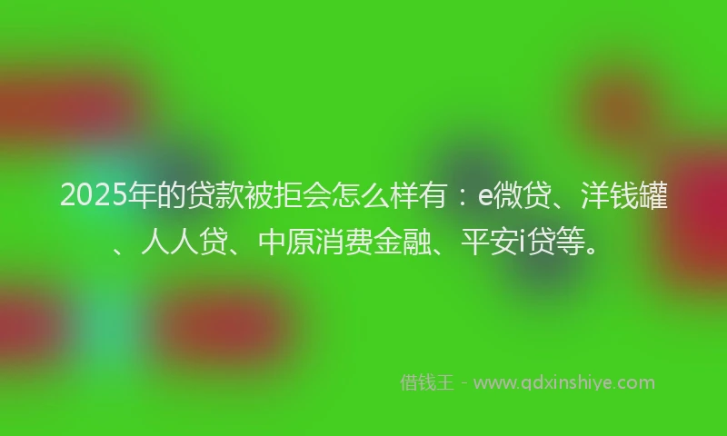 2025年的贷款被拒会怎么样有：e微贷、洋钱罐、人人贷、中原消费金融、平安i贷等。